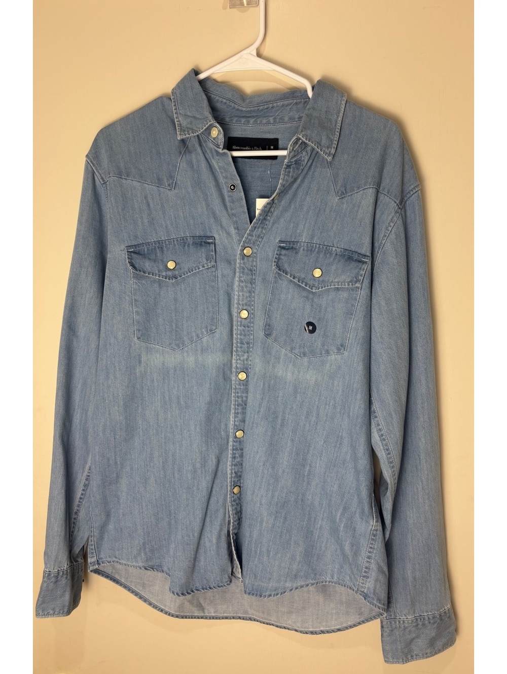 Abercrombie & Fitch Mens M Denim Western Shirt Pearl Snap Chambray NWT Flaw